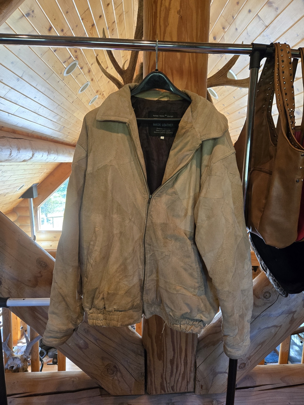 Men's Beige Suede Bomber Jacket — M-Style Leather